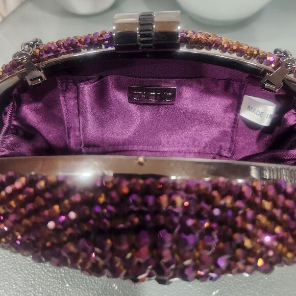 💥GLAM & SEXY!💥VINTAGE Caché Luxurious Sparkly Aubergine Purple Crystal Clutch - Picture 12 of 15